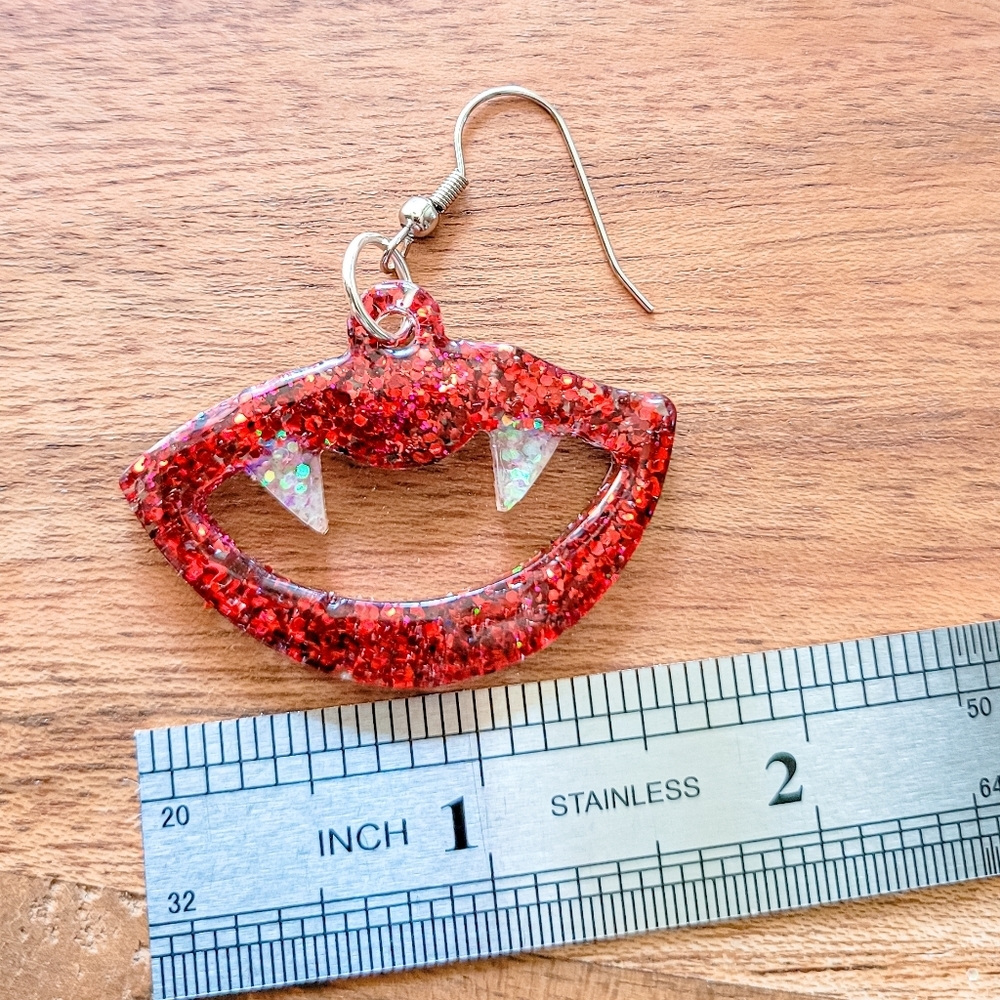 Resin Vampire Fangs Glitter Earrings - Picture 5 of 6